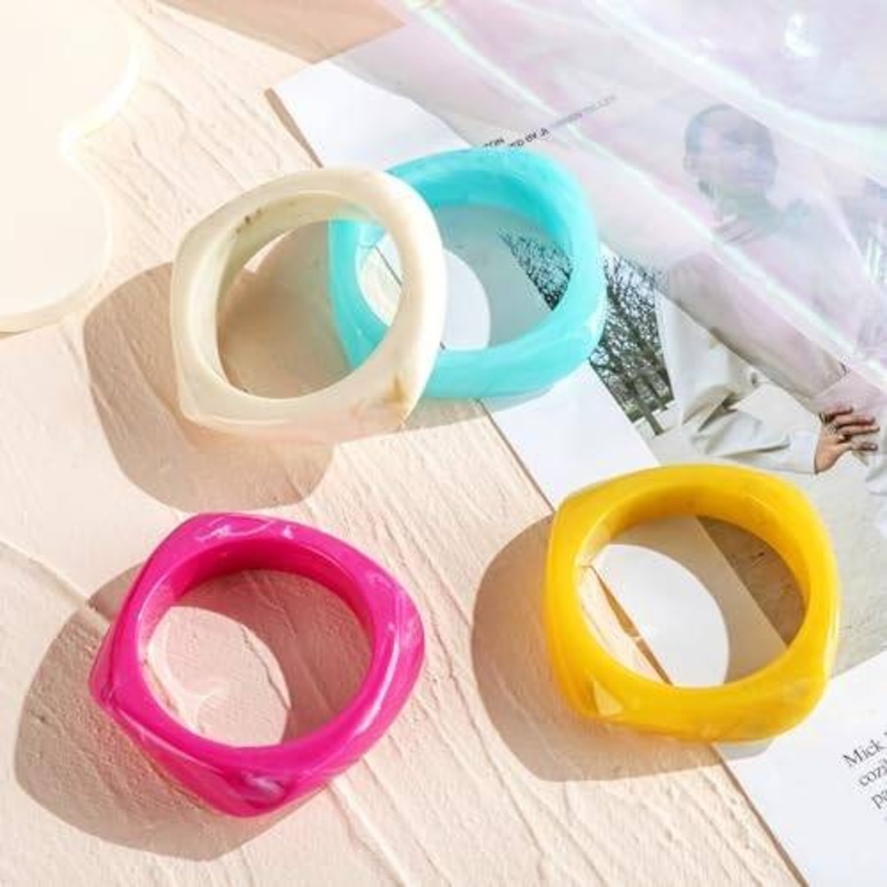 Set of 4 Chunky Resin‎ Bangle Bracelets Multi Color Geometric Acrylic Stackable